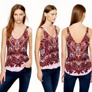J Crew 100% Silk Bohemian Cate Camisole Tank Top Size 00 Pink Purple HIMYM Boho